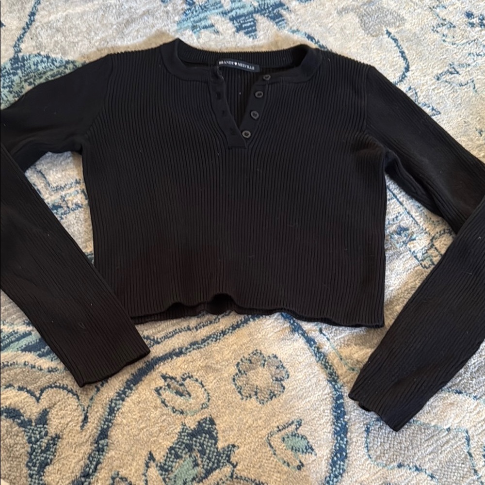 Brandy Melville Black Cropped Fitted Ribbed Sweater